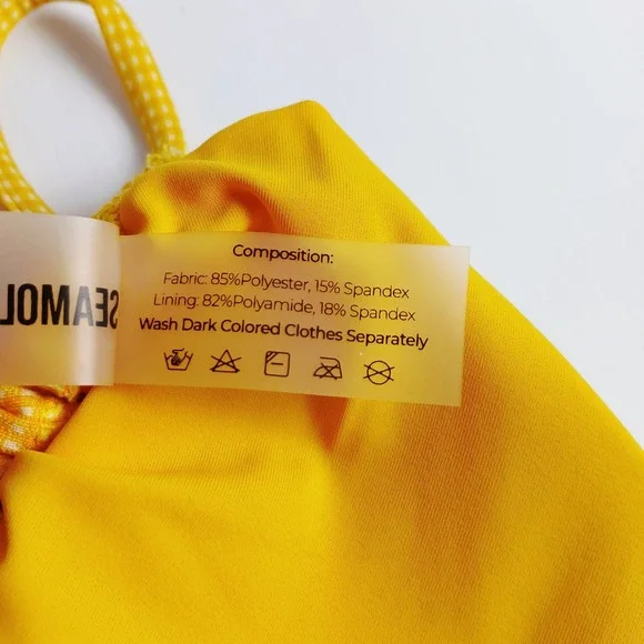 Yellow Gingham Triangle Bikini Set Cowrie Shell Ties Womens Size Medium New - Picture 7 of 7